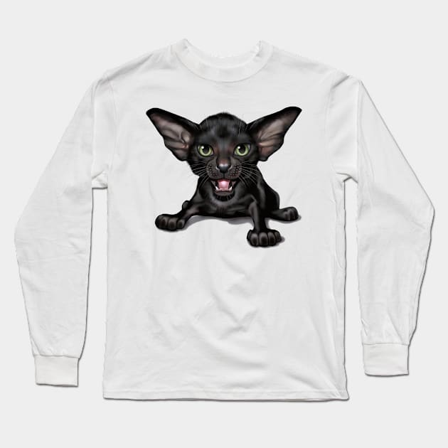 Cat-a-clysm Oriental shorthair kitten Long Sleeve T-Shirt by ikerpazstudio